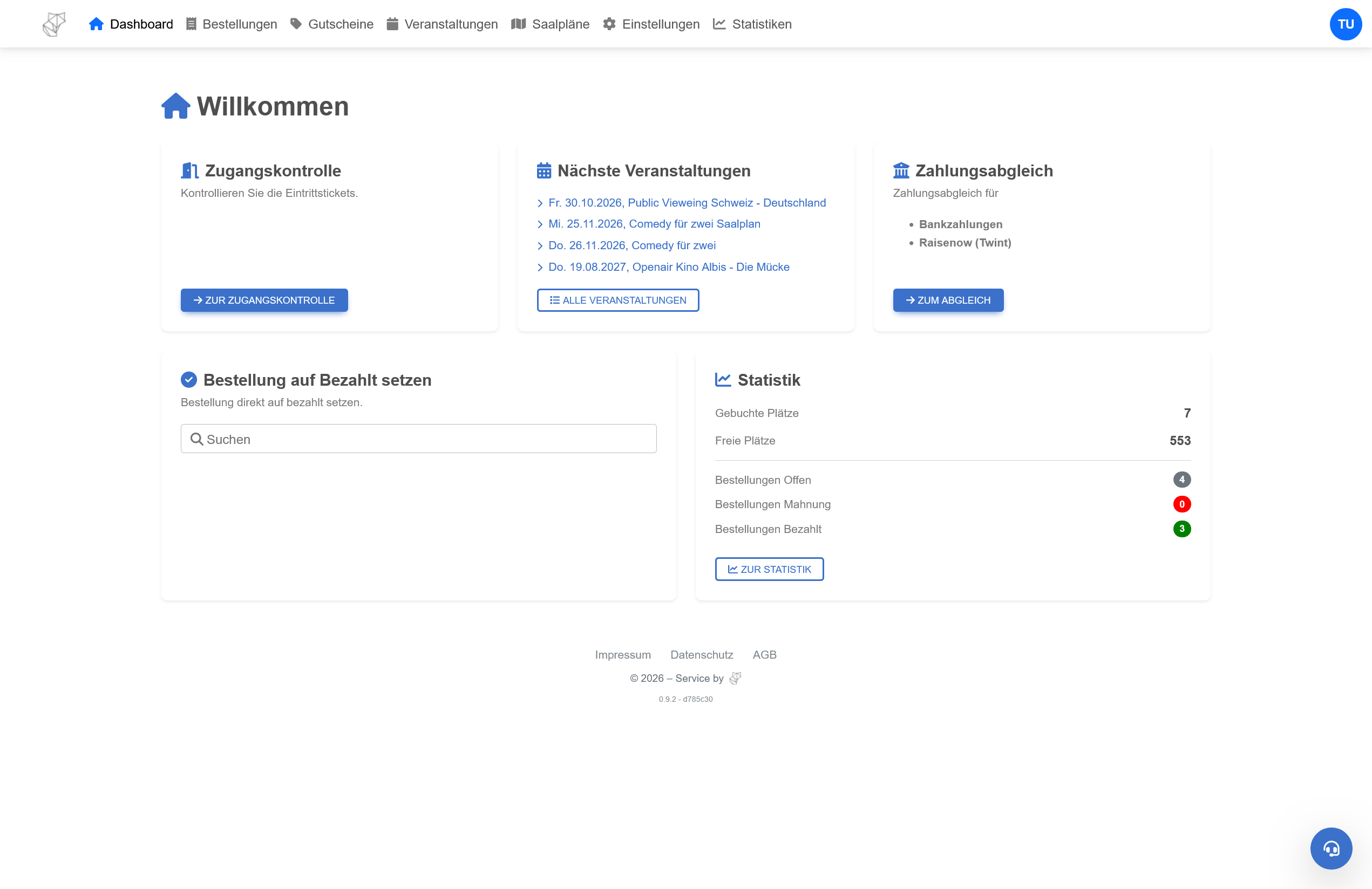 Ticketfox Dashboard – Veranstaltungen verwalten