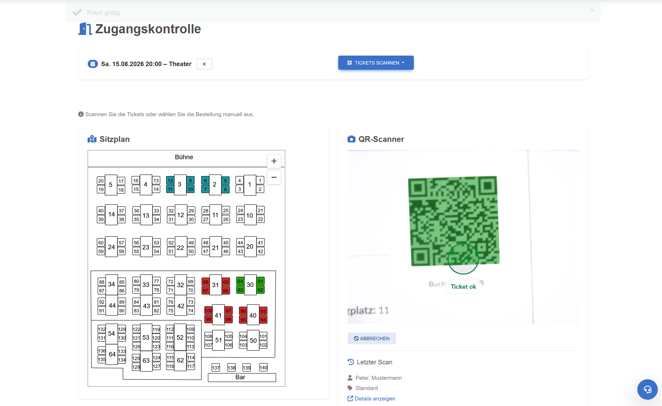 Ticketfox Zugangskontrolle – QR-Code-Scan per Smartphone