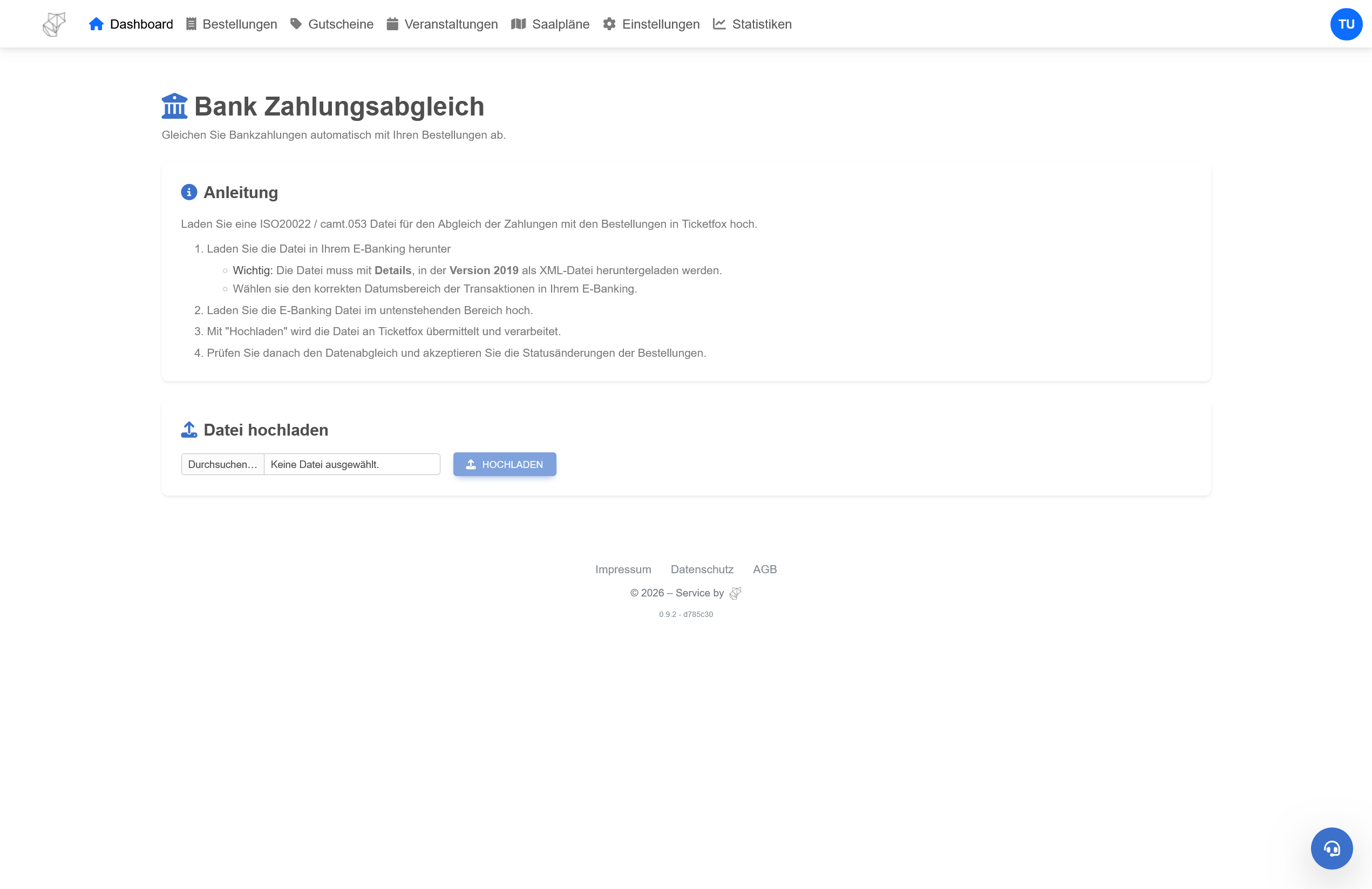 Ticketfox Bank-Zahlungsabgleich File upload im Detail