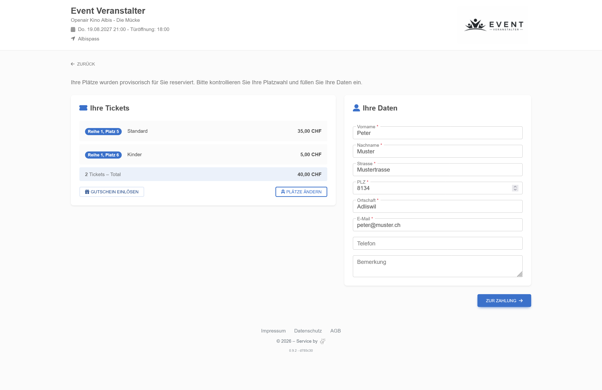 Ticketfox Checkout – Bestelldaten