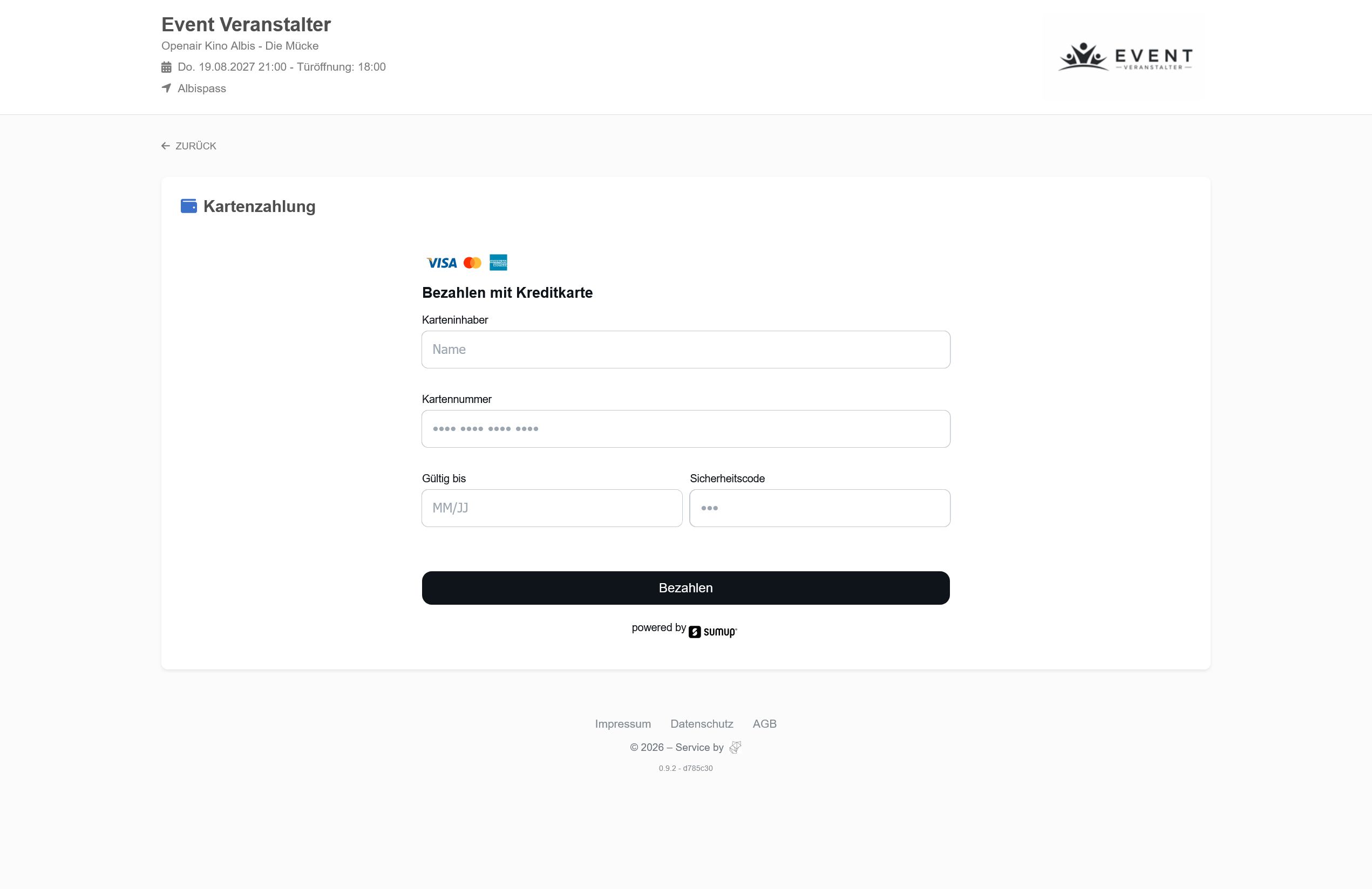 Ticketfox Zahlung via Kreditkarte