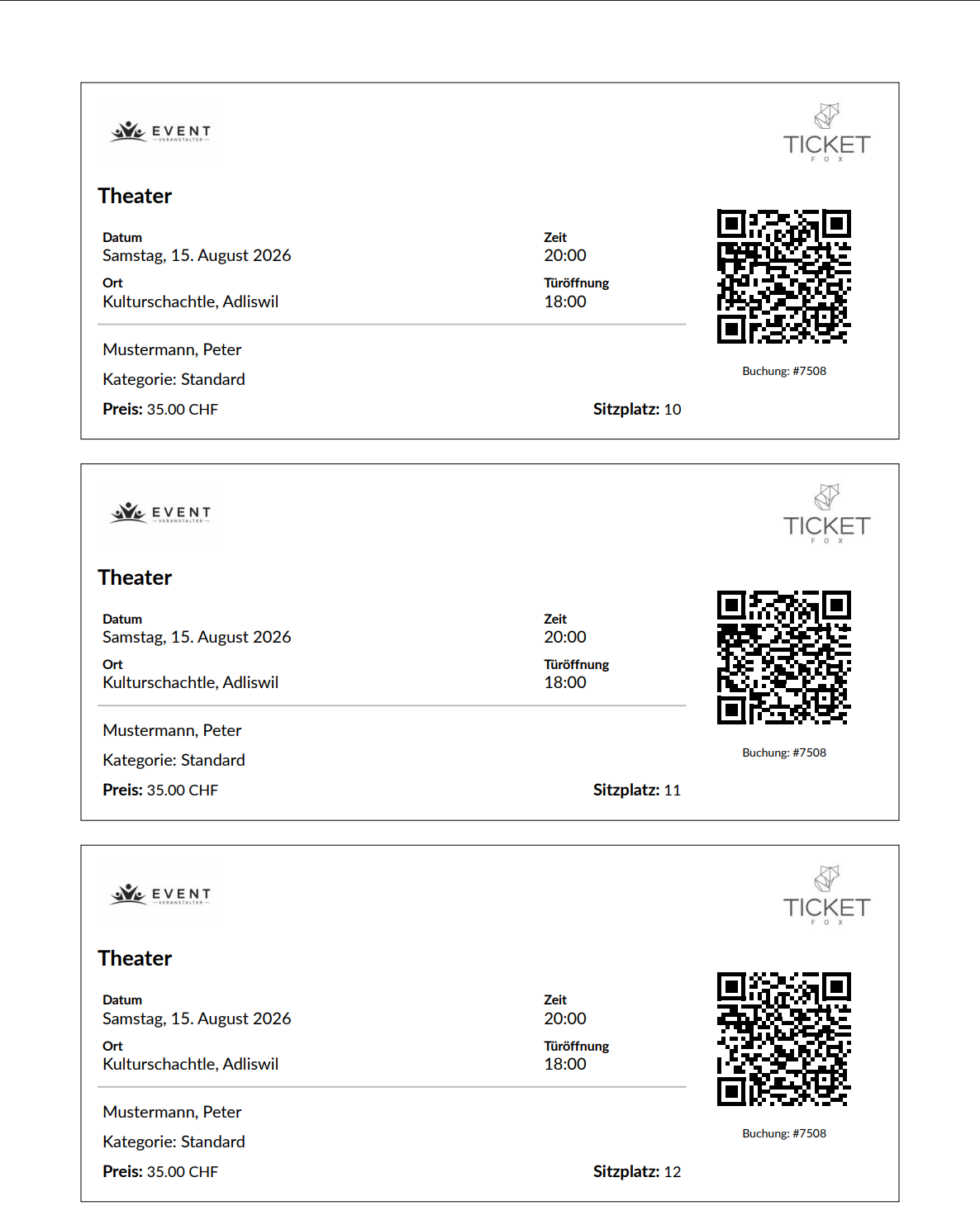 Ticketfox Beispiel Ticktes